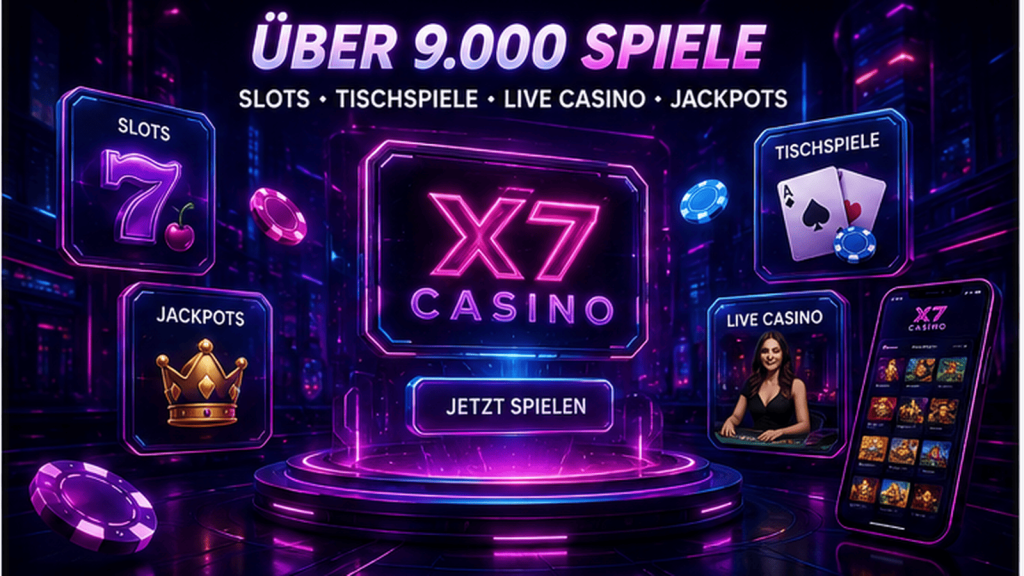 X7 Casino Spieleübersicht mit Slots, Tischspielen, Live Casino und Jackpots