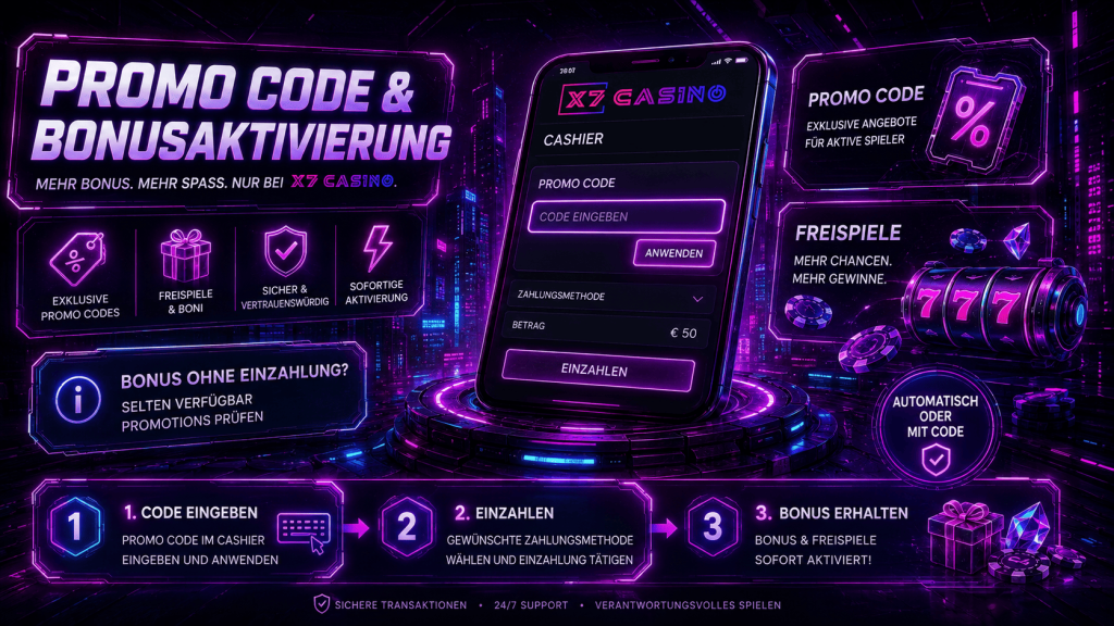 X7 Casino Promo Code eingeben und Bonus mit Freispiele aktivieren