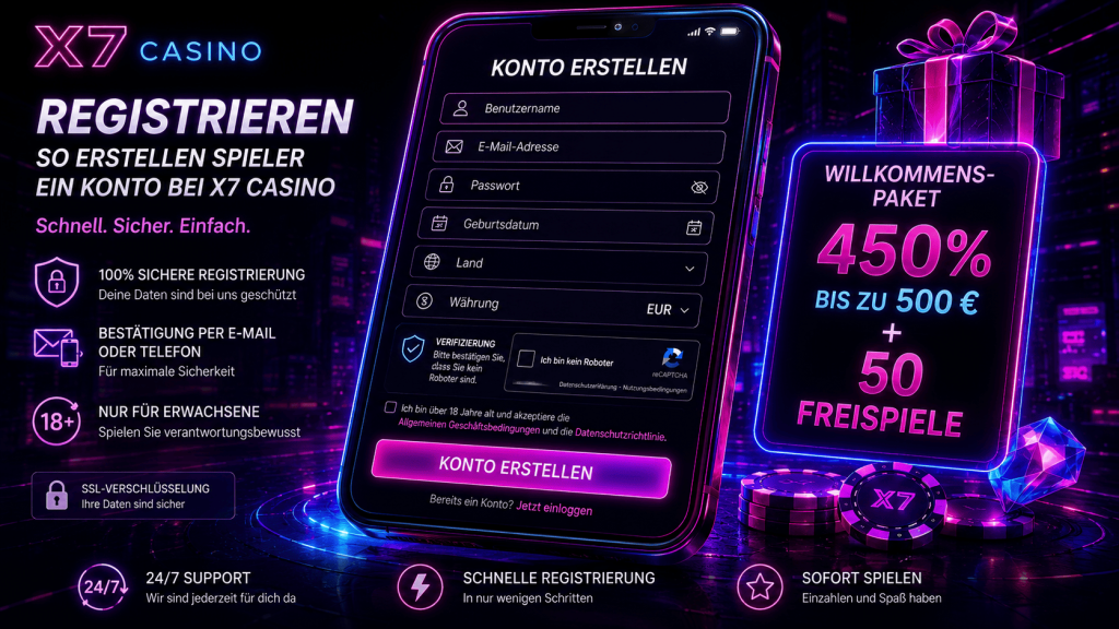 X7 Casino Registrierung in Deutschland mit Kontoerstellung und Willkommensbonus