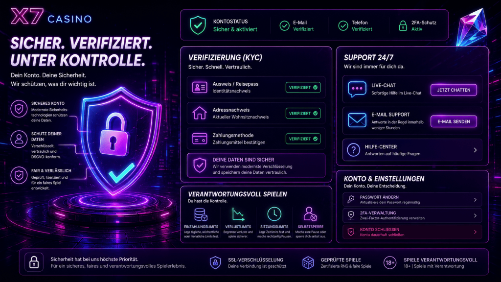 X7 Casino Kontoverifizierung, Sicherheit, KYC und 24 Stunden Kundensupport